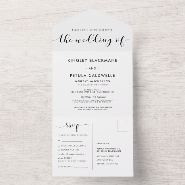 Elegant black and white wedding all in one invitation (Inside)