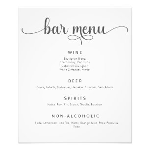 Elegant Black and White Wedding Bar Menu Poster