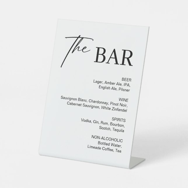 Elegant Black and White Wedding Bar  Pedestal Sign (Front)