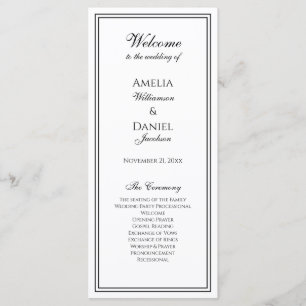 Elegant Black and White Wedding Ceremony Program Programme