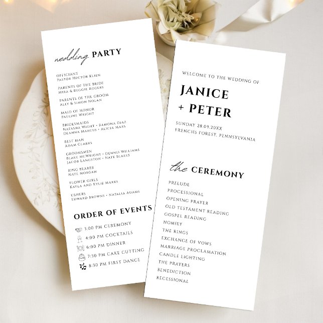 Elegant Black and White Wedding Ceremony Programme (Elegant black and white ceremony program adds timeless style while guiding your wedding guests)