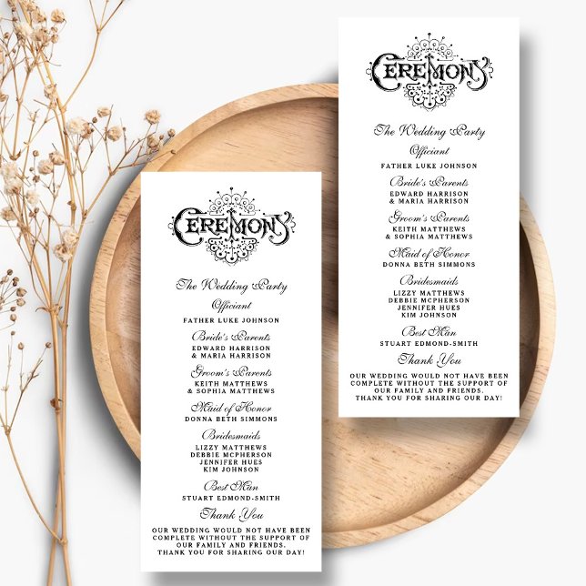 Elegant Black And White Wedding Ceremony Programs Rack Card (Creator Uploaded)