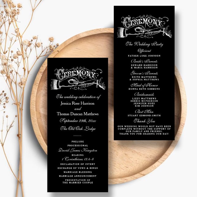 Elegant Black And White Wedding Ceremony Programs Rack Card (Creator Uploaded)