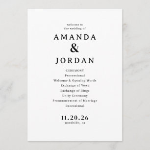 Elegant Black and White Wedding Ceremony Schedule Programme