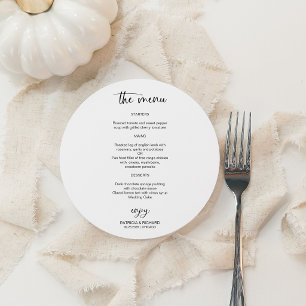 Elegant Black And White Wedding Circle Menu Cards