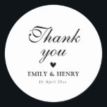 Elegant black and white wedding classic round sticker<br><div class="desc">simple black and white design with lovely script text that can be personalised.</div>