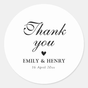 Elegant black and white wedding classic round sticker