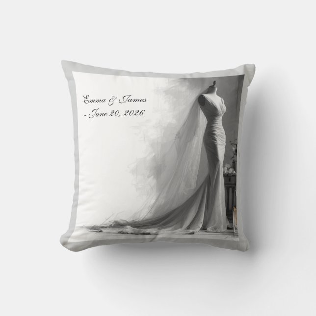 Elegant Black and White Wedding  Cushion (Front)