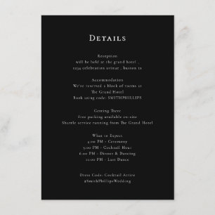 Elegant Black and White Wedding Details Card