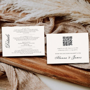 Elegant Black and White Wedding Details & QR RSVP Enclosure Card