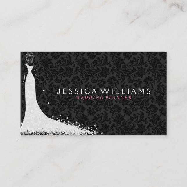 Elegant Black And White Wedding Dress Business Card (Front)