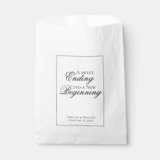Elegant Black and White Wedding Favour Bag (Front)