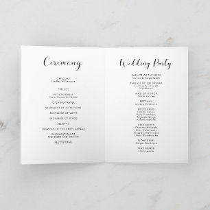 Elegant black and white wedding folded programme