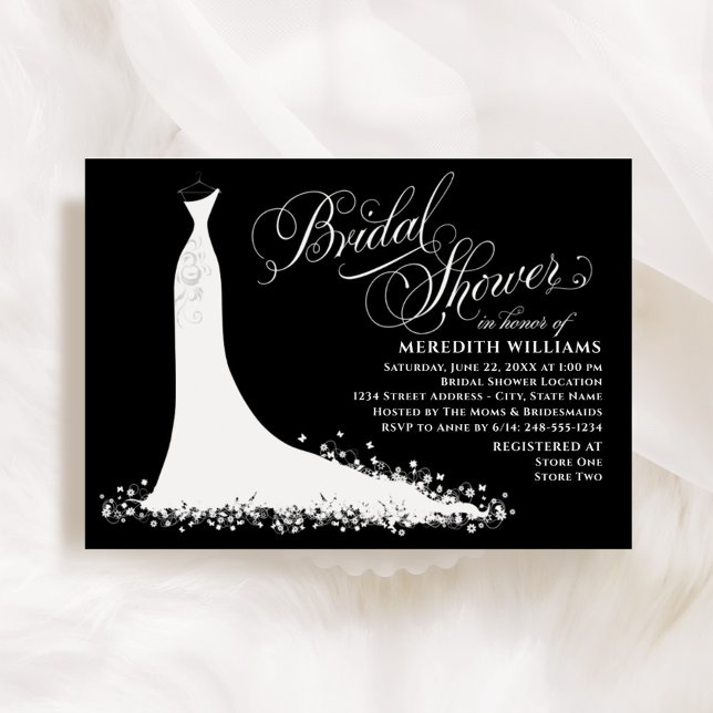 Elegant Black and White Wedding Gown Bridal Shower Invitation (Creator Uploaded)