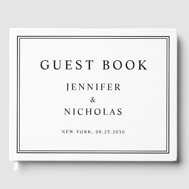 Elegant Black And White Wedding Guest Book (Front)