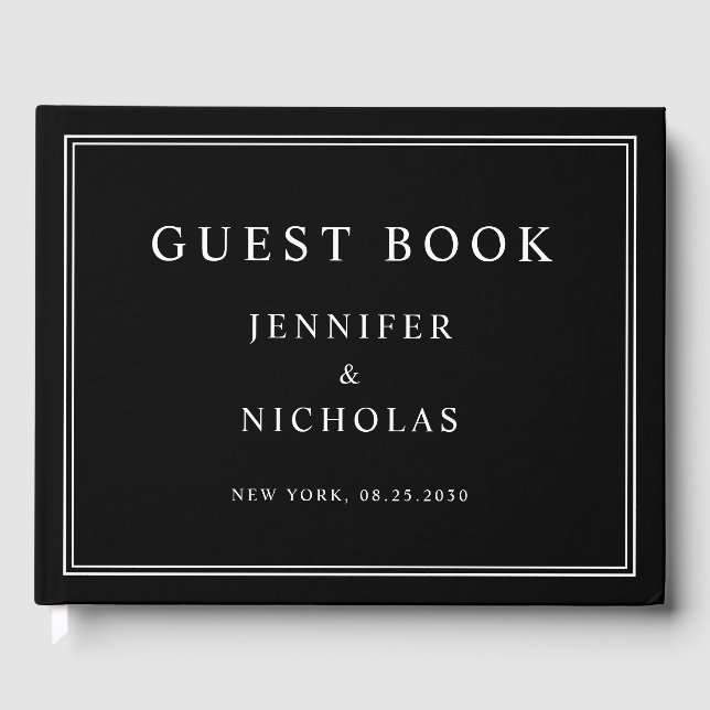 Elegant Black And White Wedding Guest Book (Front)