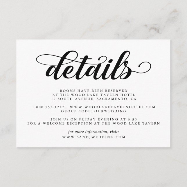 Elegant Black And White Wedding Guest Details Enclosure Card (Front)
