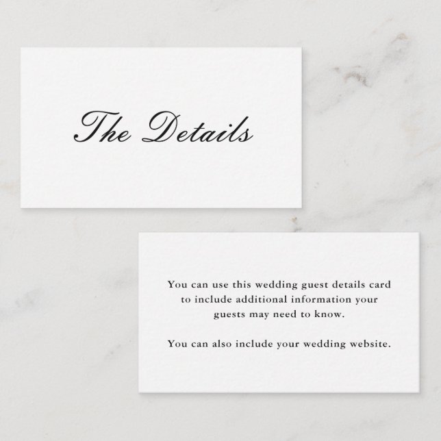 Elegant Black and White Wedding Guest Details Enclosure Card (Front/Back)