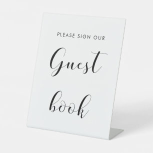 Elegant Black and White Wedding Guestbook Pedestal Sign