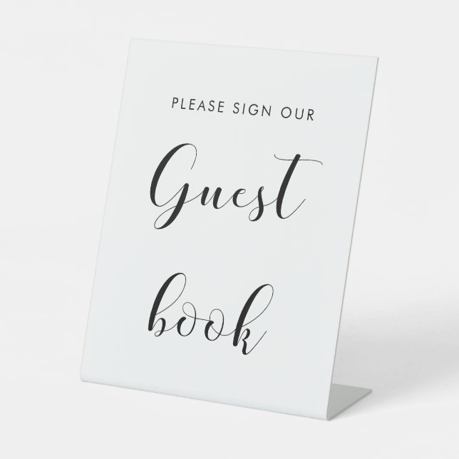 Elegant Black and White Wedding Guestbook Pedestal Sign (Front)