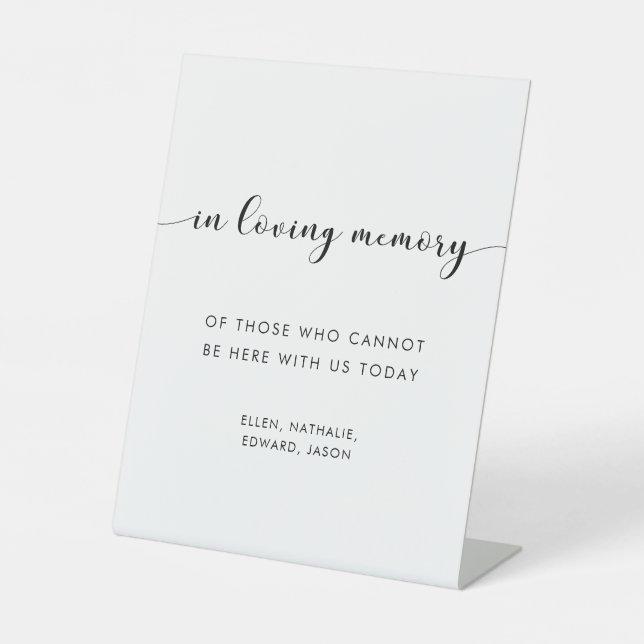 Elegant Black and White Wedding In loving memory Pedestal Sign (Front)