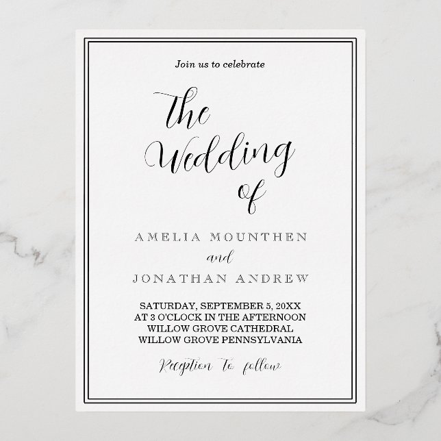 Elegant Black and White Wedding Invitation (Front)