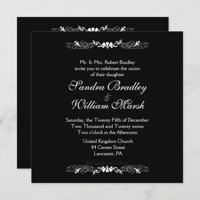 Elegant Black and White Wedding Invitation (Front/Back)