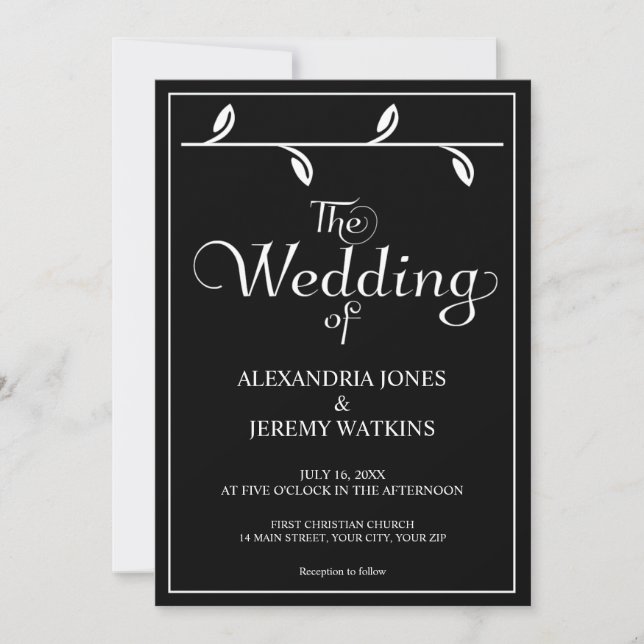 Elegant black and white wedding invitation (Front)