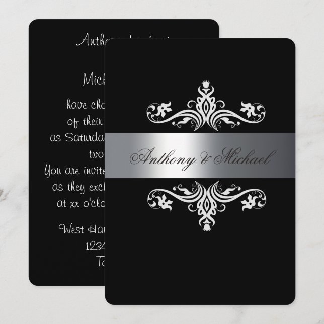 Elegant Black and White, Wedding Invitation (Front/Back)
