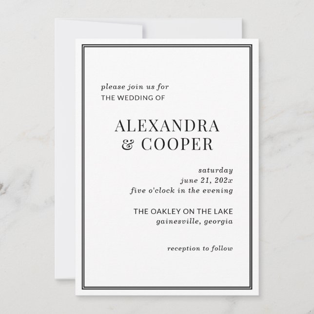 Elegant Black and White Wedding Invitation (Front)