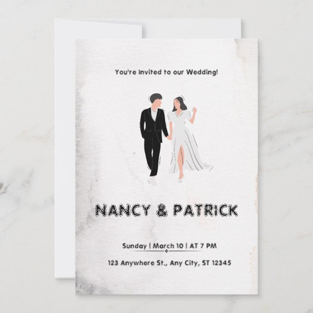 Elegant Black and White Wedding Invitation (Front)