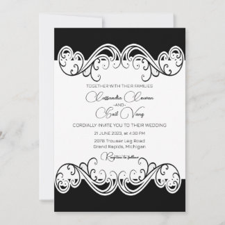 Elegant Black And White Wedding Invitation