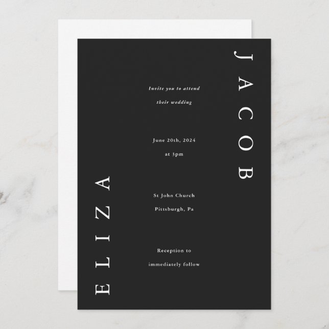 Elegant Black and White Wedding Invitation (Front/Back)
