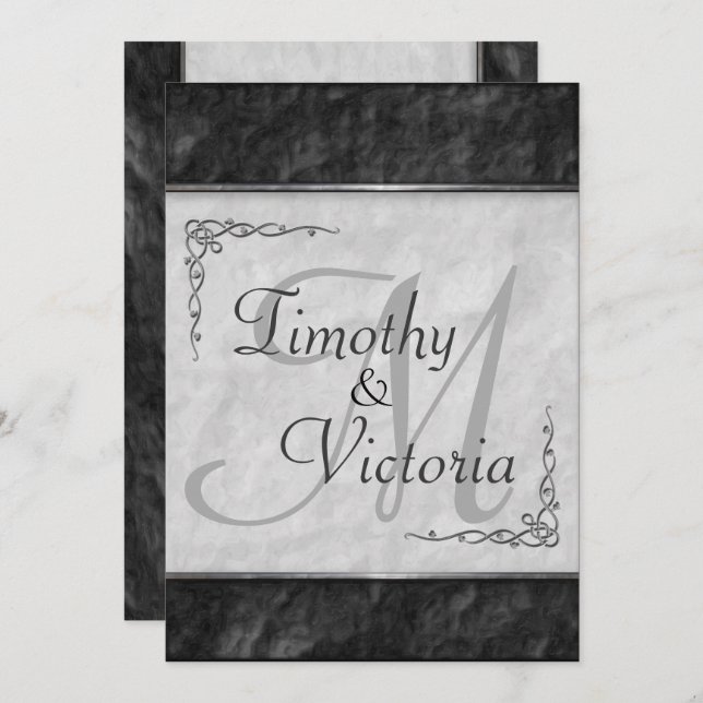 Elegant Black and White Wedding Invitations (Front/Back)