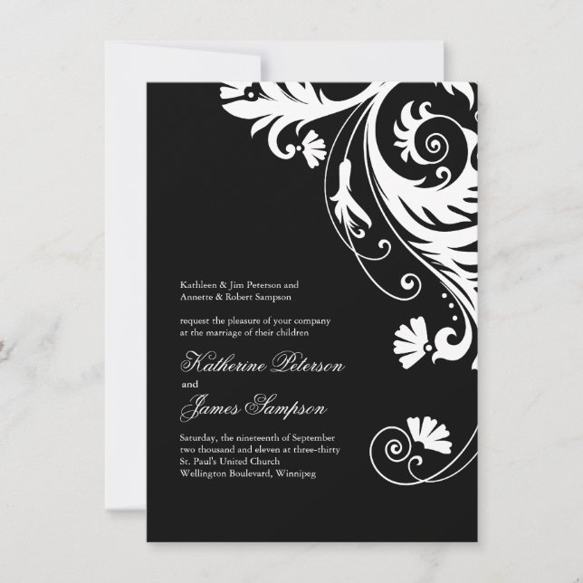 Elegant Black and White Wedding Invitations (Front)