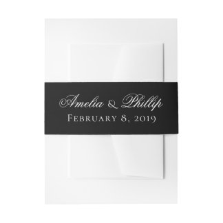 Elegant Black and White Wedding Invite Bands Invitation Belly Band