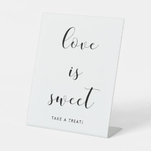 Elegant Black and White Wedding Love is sweet Pedestal Sign