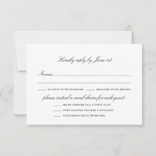 Elegant Black and White Wedding Meal Options RSVP Card
