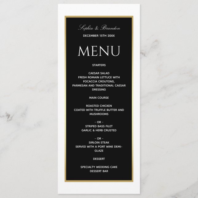 Elegant Black and White Wedding Menu (Front)