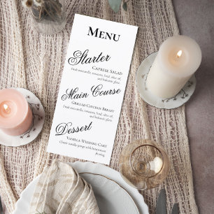 Elegant Black and White Wedding Menu Card