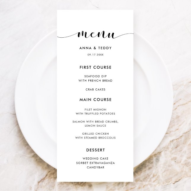 Elegant black and white wedding menu card (Creator Uploaded)
