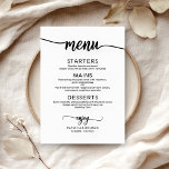 Elegant Black and White Wedding Menu Card<br><div class="desc">This stunning calligraphy wedding suite exudes a modern, bold, and timeless design. Our comprehensive collection provides everything you need to create a cohesive and chic atmosphere, including matching menu cards, personalised napkins, striking signs, favours, and much more. Don't hesitate to reach out via chat for personalised assistance or to discover...</div>