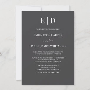 Elegant Black and White Wedding  Modern Monogram Invitation