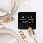 Elegant Black and White Wedding Monogram Square Paper Coaster<br><div class="desc">Striking wedding coasters featuring the couple's names in bold serif typography with a graceful script ampersand,  set against a dramatic black and white split design. The wedding date in delicate script completes this modern monogram. A sophisticated reception table accent or keepsake favour. Customise with your names and date.</div>
