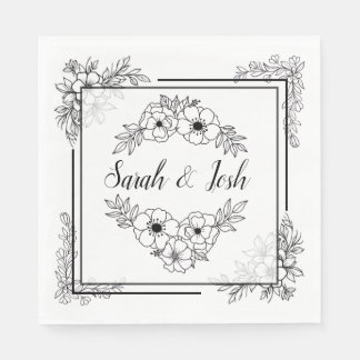 Elegant Black and White Wedding Napkin
