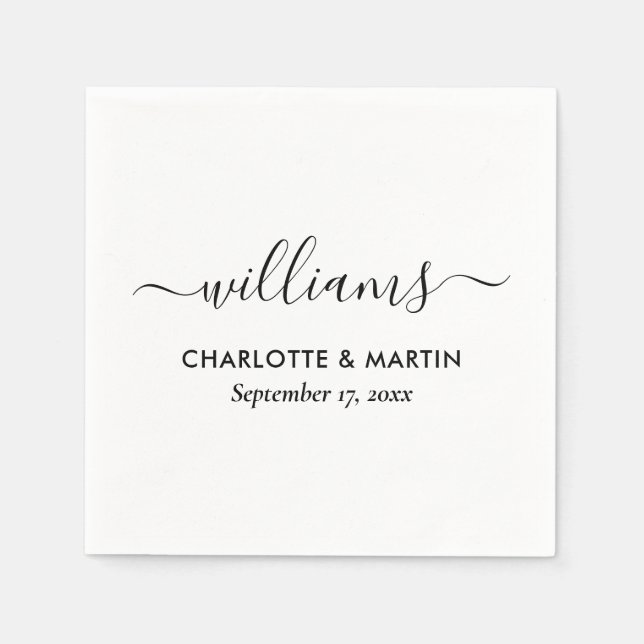 Elegant Black and White Wedding Napkin (Front)