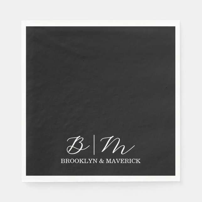Elegant Black And White Wedding Napkin (Front)