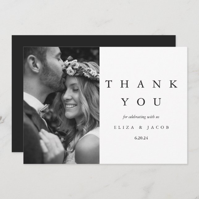 Elegant Black and White Wedding Photo Thank You Card (Front/Back)