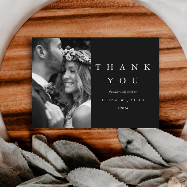 Elegant Black and White Wedding Photo Thank You Card (Creator Uploaded)