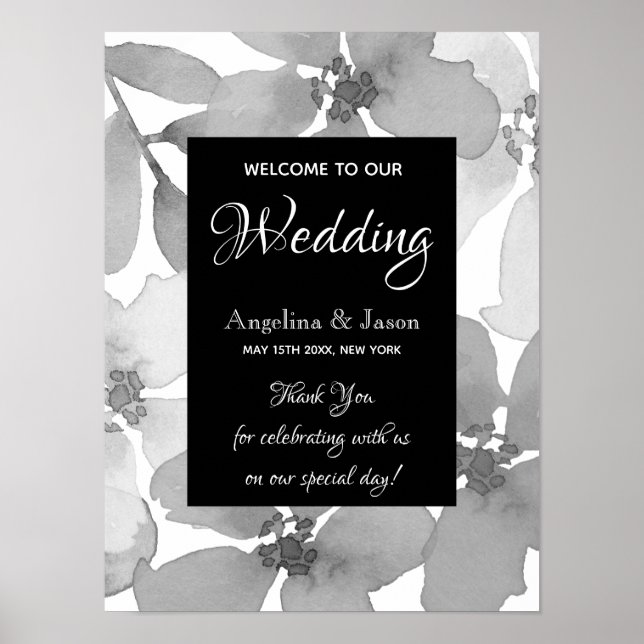 Elegant Black and White Wedding Poster (Front)